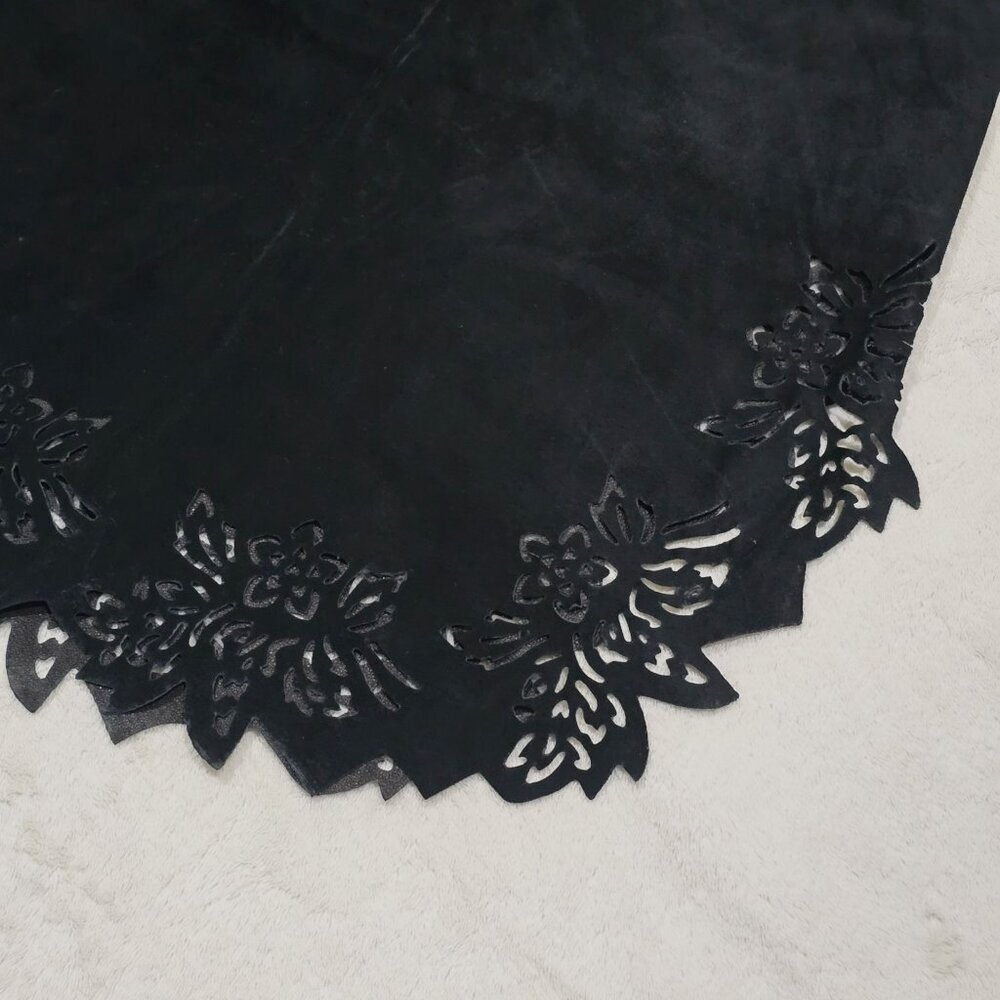Parallel Genuine Suede Mini Skirt Floral Cut Hem Side Zip Black Size 8 Nwt — image 5 of 8
